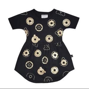 Huxbaby Lucky Lox Black and Gold Casual Cotton Knit Doughnut Dress Girl’s Size 4